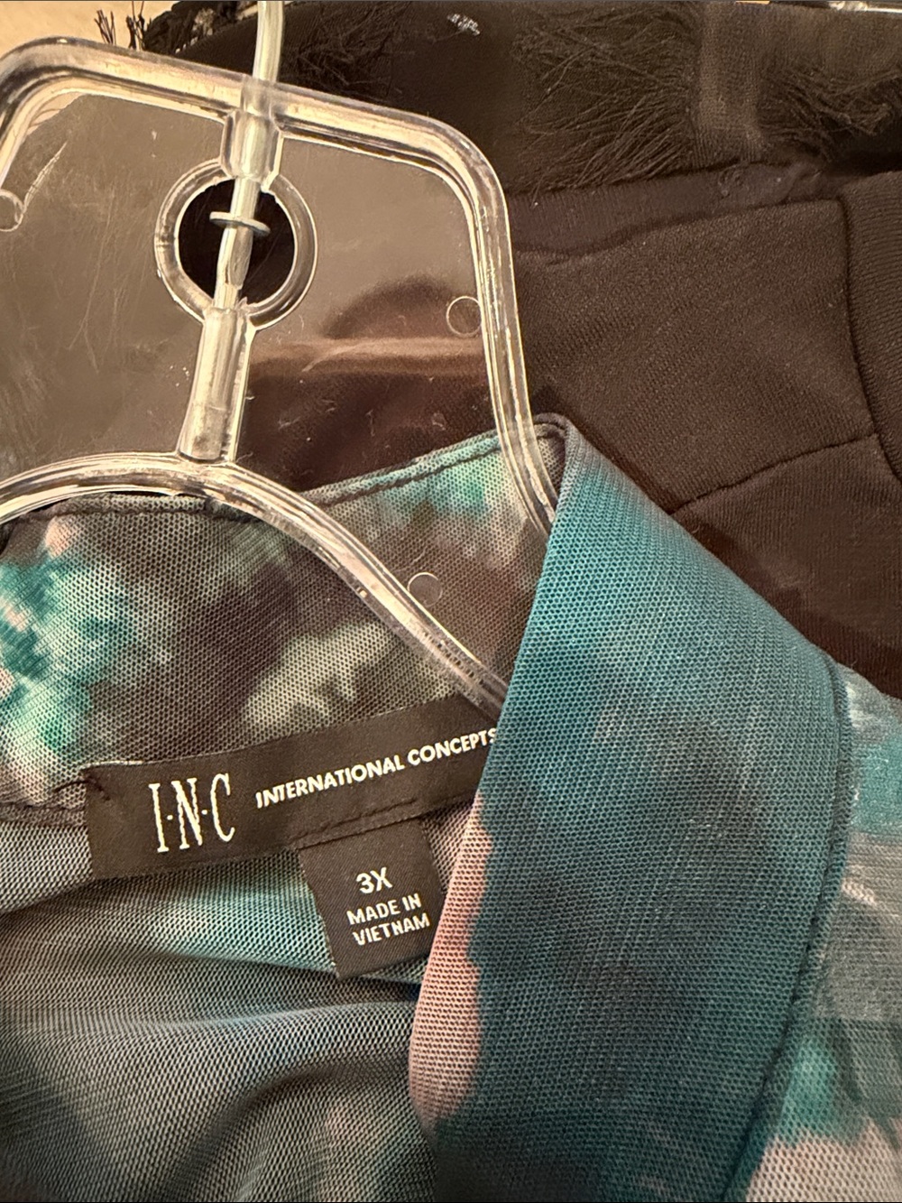 INC International Concepts Teal & Pink Sheer Tie-Neck Blouse - Picture 2 of 3